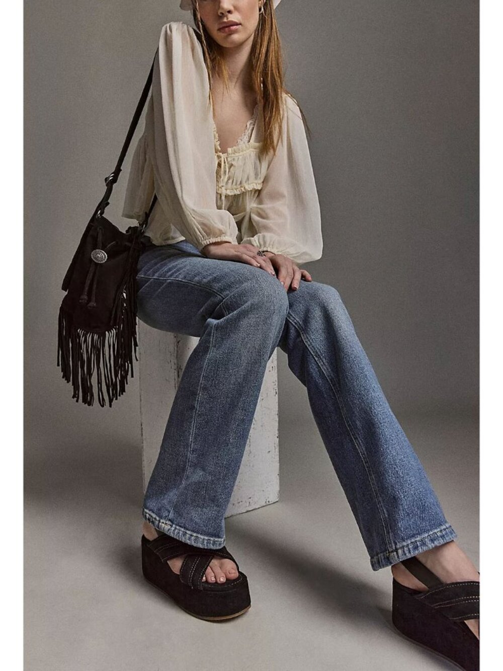 FREE PEOPLE Skyline Platform Sandals / Black Suede - Picture 5 of 11